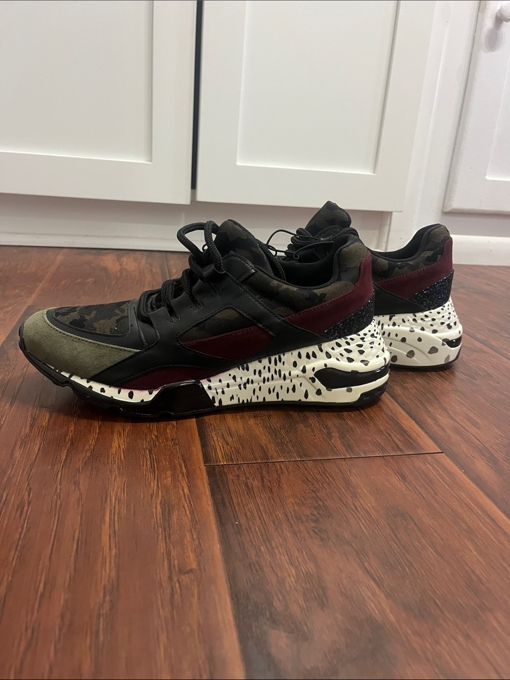 Steve Madden Women's Bara Cliff Camo Sneaker - Black, Olive & Burgundy